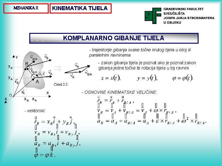 MEHANIKA II KINEMATIKA TIJELA KOMPLANARNO GIBANJE TIJELA - trajektorije gibanja svake točke krutog tijela