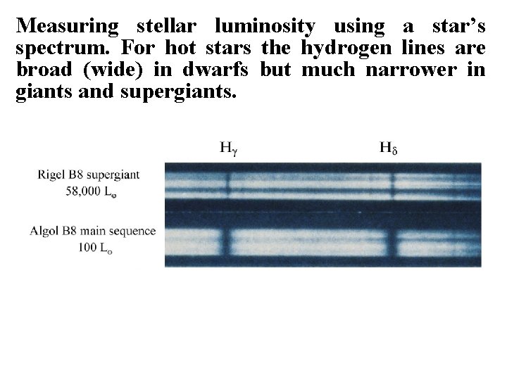 Measuring stellar luminosity using a star’s spectrum. For hot stars the hydrogen lines are