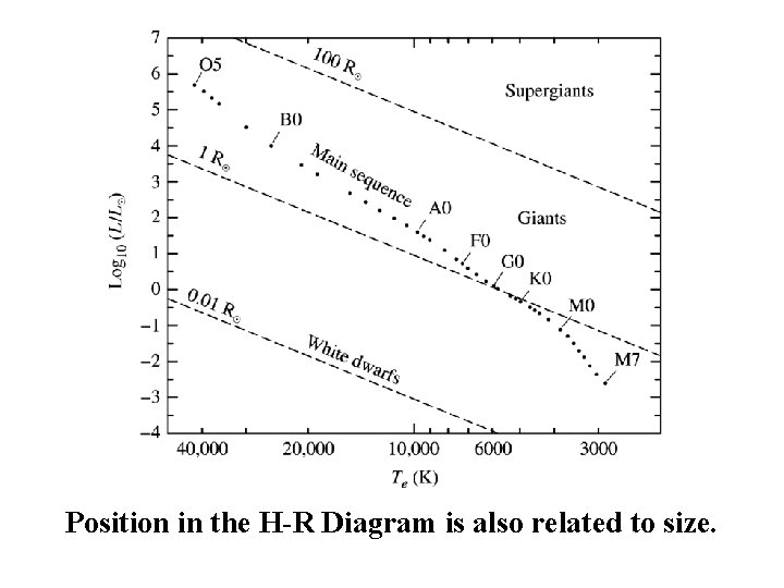 Position in the H-R Diagram is also related to size. 