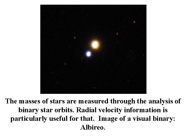 The masses of stars are measured through the analysis of binary star orbits. Radial