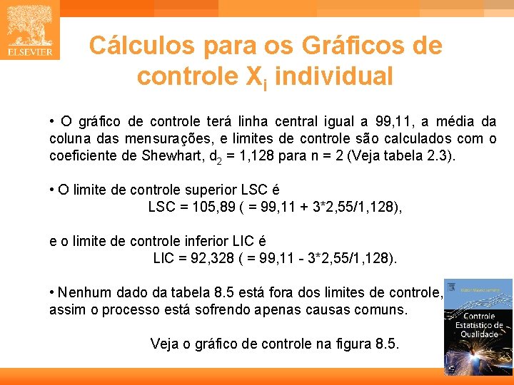 Cálculos para os Gráficos de controle Xi individual • O gráfico de controle terá Cálculos para os Gráficos de controle Xi individual • O gráfico de controle terá
