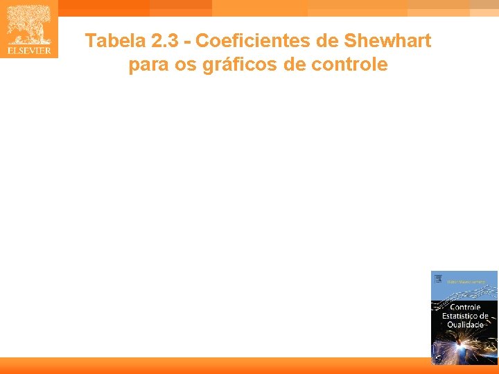 Tabela 2. 3 - Coeficientes de Shewhart para os gráficos de controle 7 Tabela 2. 3 - Coeficientes de Shewhart para os gráficos de controle 7