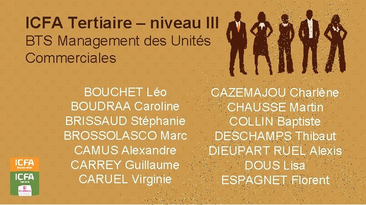 ICFA Tertiaire – niveau III BTS Management des Unités Commerciales BOUCHET Léo BOUDRAA Caroline