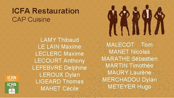 ICFA Restauration CAP Cuisine LAMY Thibaud LE LAIN Maxime LECLERC Maxime LECOURT Anthony LEFEBVRE