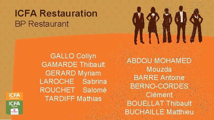 ICFA Restauration BP Restaurant GALLO Collyn GAMARDE Thibault GERARD Myriam LAROCHE Sabrina ROUCHET Salomé