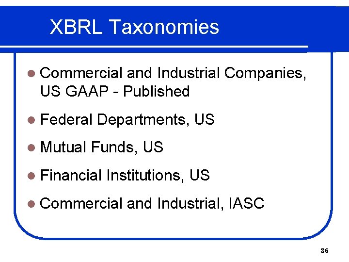XBRL Taxonomies l Commercial and Industrial Companies, US GAAP - Published l Federal l