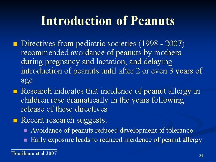 Introduction of Peanuts Directives from pediatric societies (1998 - 2007) recommended avoidance of peanuts
