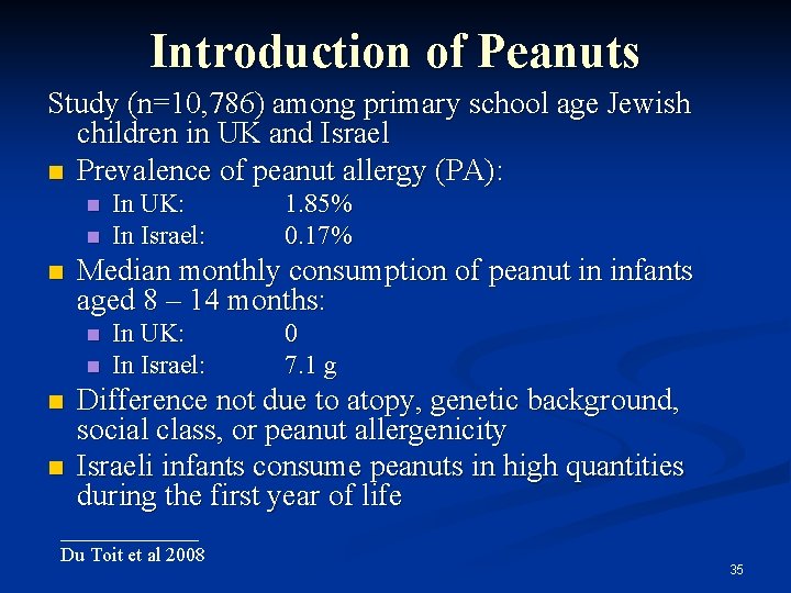 Introduction of Peanuts Study (n=10, 786) among primary school age Jewish children in UK