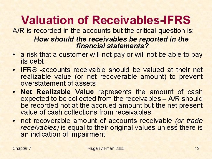 Valuation of Receivables-IFRS A/R is recorded in the accounts but the critical question is: