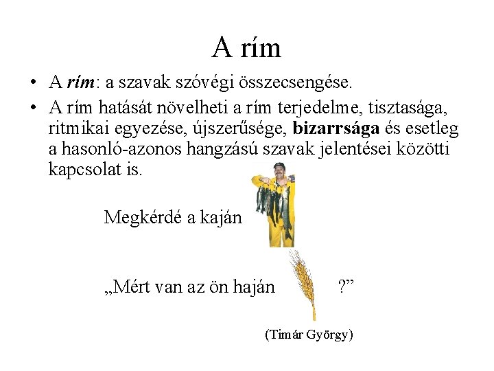 A rím • A rím: a szavak szóvégi összecsengése. • A rím hatását növelheti