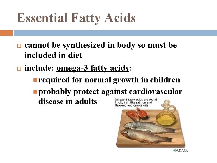 Essential Fatty Acids cannot be synthesized in body so must be included in diet