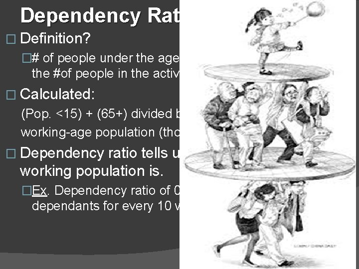 Dependency Ratio � Definition? �# of people under the age of 15 & over