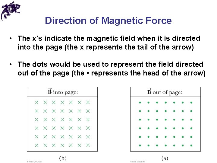Direction of Magnetic Force • The x’s indicate the magnetic field when it is