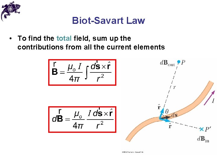 Biot-Savart Law • To find the total field, sum up the contributions from all