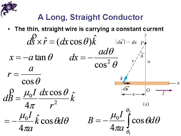 A Long, Straight Conductor • The thin, straight wire is carrying a constant current