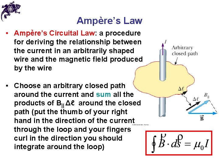 Ampère’s Law • Ampère’s Circuital Law: a procedure for deriving the relationship between the