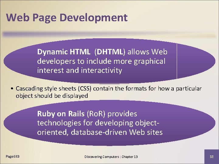 Web Page Development Dynamic HTML (DHTML) allows Web developers to include more graphical interest