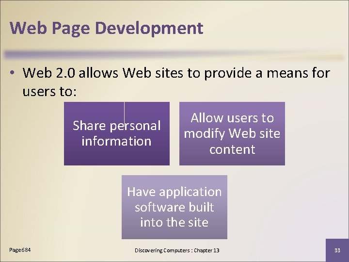 Web Page Development • Web 2. 0 allows Web sites to provide a means