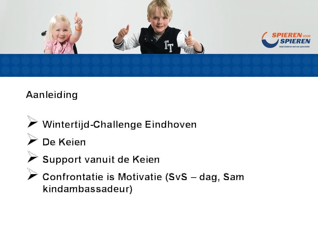 Aanleiding Ø Wintertijd-Challenge Eindhoven Ø De Keien Ø Support vanuit de Keien Ø Confrontatie