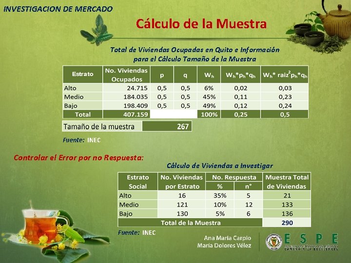 INVESTIGACION DE MERCADO Cálculo de la Muestra Total de Viviendas Ocupadas en Quito e