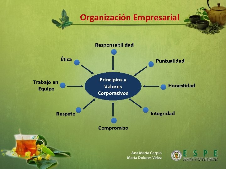 Organización Empresarial Responsabilidad Ética Trabajo en Equipo Puntualidad Principios y Valores Corporativos Honestidad Integridad