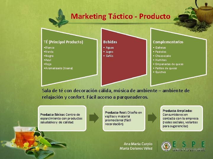 Marketing Táctico - Producto TÉ (Principal Producto) Bebidas Complementarios • Blanco • Verde •
