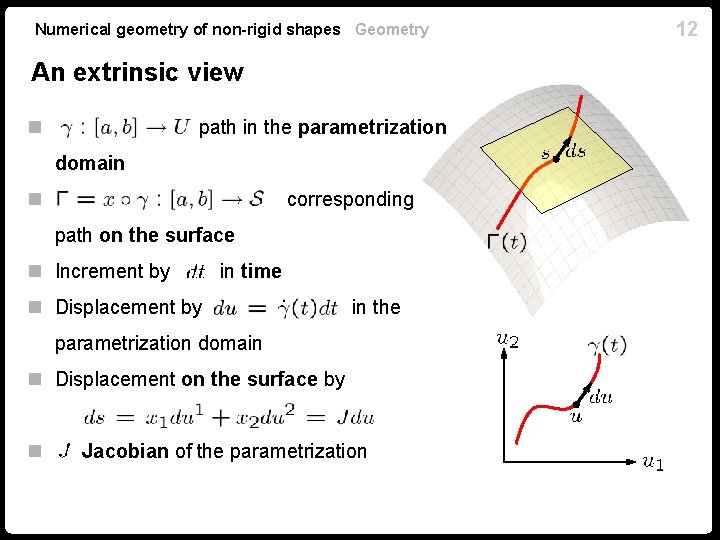 Numerical geometry of non-rigid shapes Geometry An extrinsic view n path in the parametrization