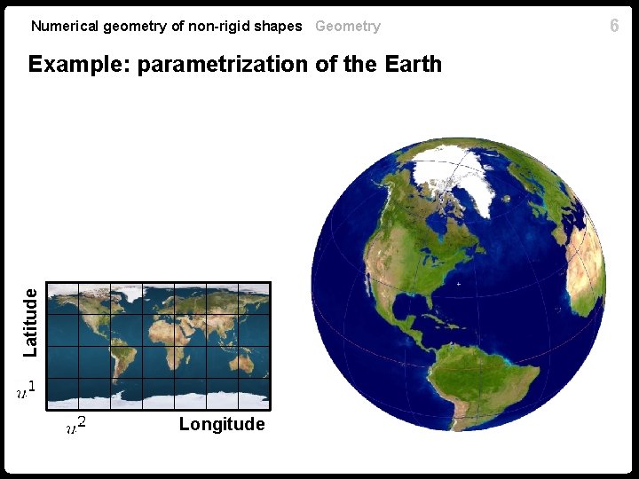 Numerical geometry of non-rigid shapes Geometry Example: parametrization of the Earth Latitude Longitude 6