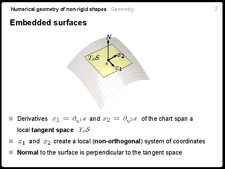 Numerical geometry of non-rigid shapes Geometry Embedded surfaces n Derivatives and of the chart