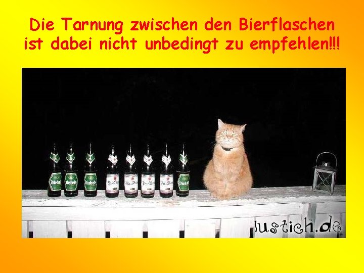 Die Tarnung zwischen den Bierflaschen ist dabei nicht unbedingt zu empfehlen!!! 