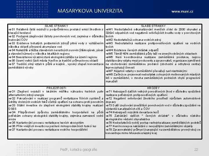 SILNÉ STRÁNKY S 1 Relativně čisté ovzduší s podprůměrnou produkcí emisí škodlivin s klesající