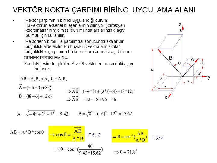 VEKTÖR NOKTA ÇARPIMI BİRİNCİ UYGULAMA ALANI • • Vektör çarpımının birinci uygulandığı durum; İki