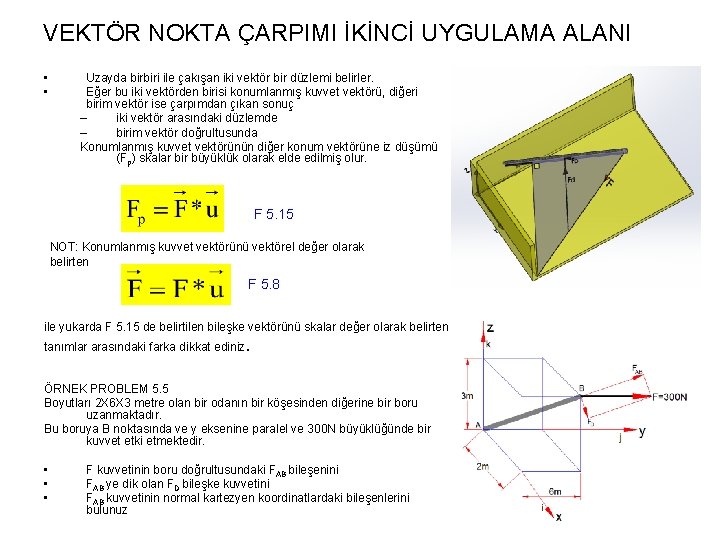 VEKTÖR NOKTA ÇARPIMI İKİNCİ UYGULAMA ALANI • • Uzayda birbiri ile çakışan iki vektör