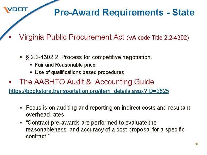 Pre-Award Requirements - State • Virginia Public Procurement Act (VA code Title 2. 2