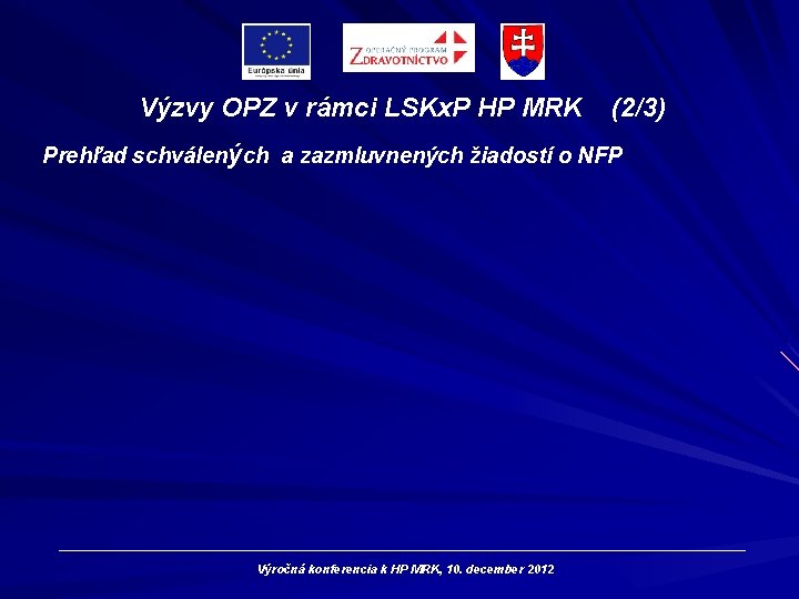 Výzvy OPZ v rámci LSKx. P HP MRK (2/3) Prehľad schválených a zazmluvnených žiadostí
