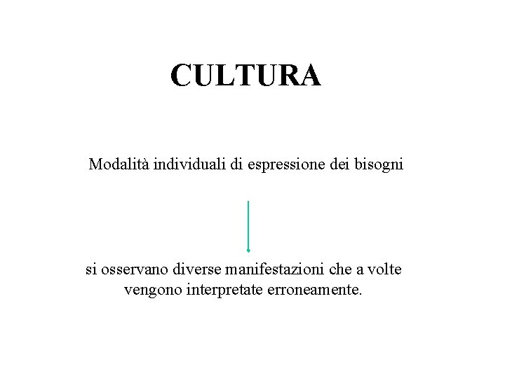 CULTURA Modalità individuali di espressione dei bisogni si osservano diverse manifestazioni che a volte