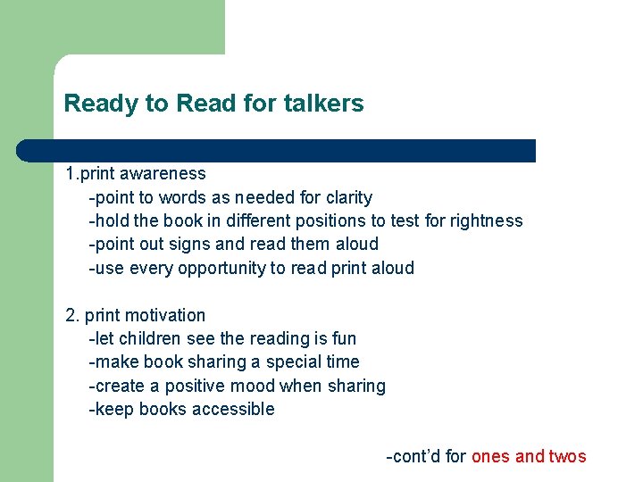 Ready to Read for talkers 1. print awareness -point to words as needed for Ready to Read for talkers 1. print awareness -point to words as needed for