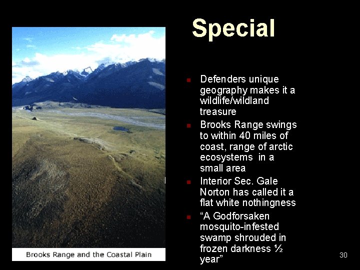 Special Place? n n Defenders unique geography makes it a wildlife/wildland treasure Brooks Range Special Place? n n Defenders unique geography makes it a wildlife/wildland treasure Brooks Range