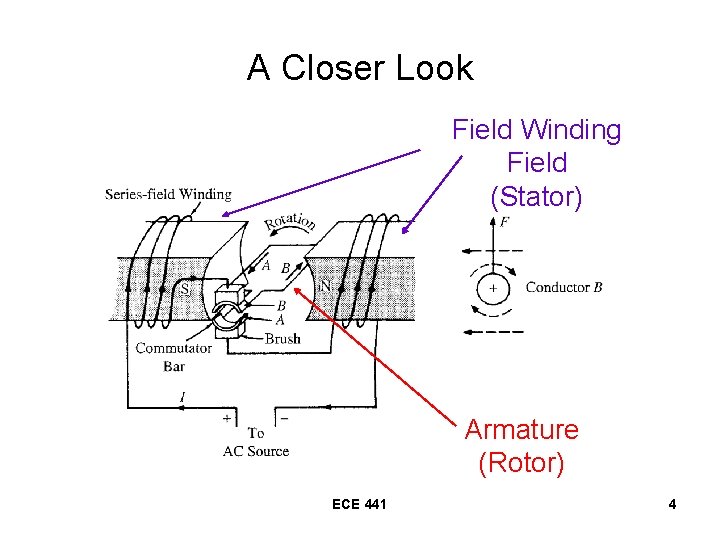 A Closer Look Field Winding Field (Stator) Armature (Rotor) ECE 441 4 