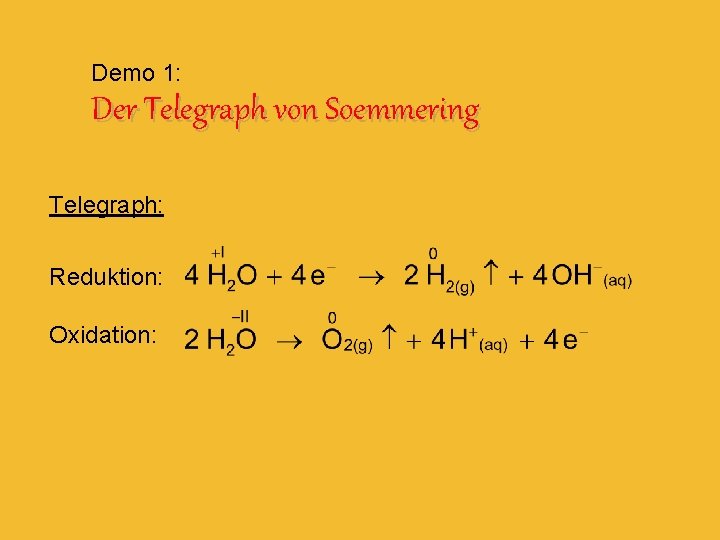 Demo 1: Der Telegraph von Soemmering Telegraph: Reduktion: Oxidation: 