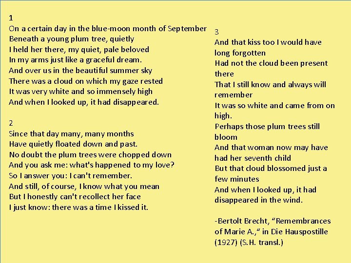 1 On a certain day in the blue-moon month of September Beneath a young