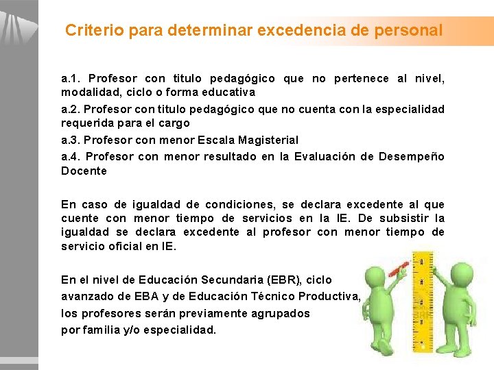 Criterio para determinar excedencia de personal a. 1. Profesor con titulo pedagógico que no Criterio para determinar excedencia de personal a. 1. Profesor con titulo pedagógico que no
