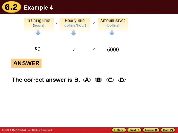 6. 2 Example 4 80 r < – 6000 ANSWER The correct answer is