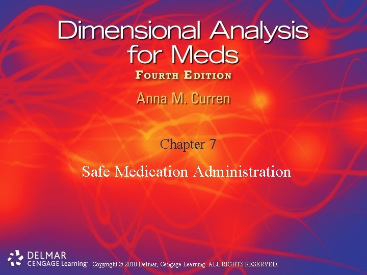 Chapter 7 Safe Medication Administration Copyright © 2010 Delmar, Cengage Learning. ALL RIGHTS RESERVED.