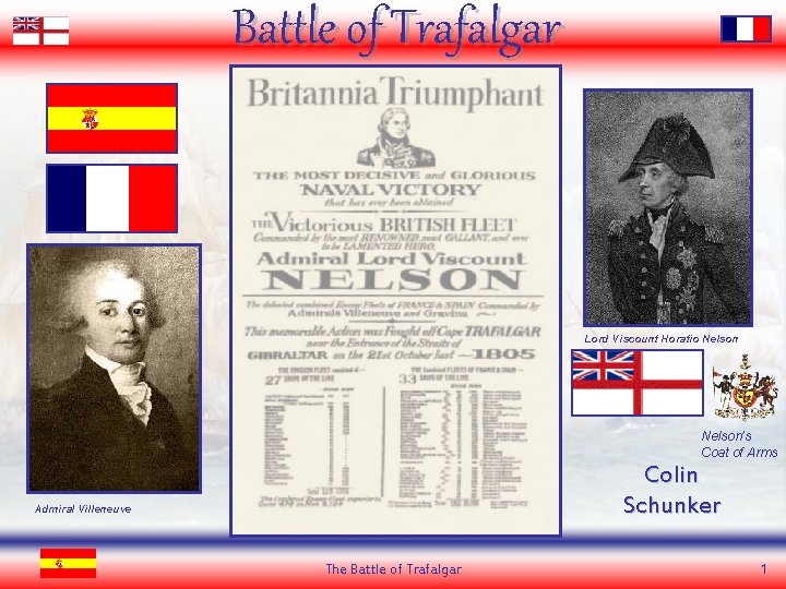 Battle of Trafalgar Lord Viscount Horatio Nelson’s Coat of Arms Colin Schunker Admiral Villeneuve