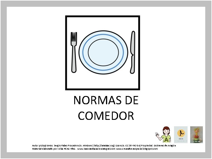 NORMAS DE COMEDOR Autor pictogramas: Sergio Palao Procedencia: ARASAAC (http: //arasaac. org) Licencia: CC