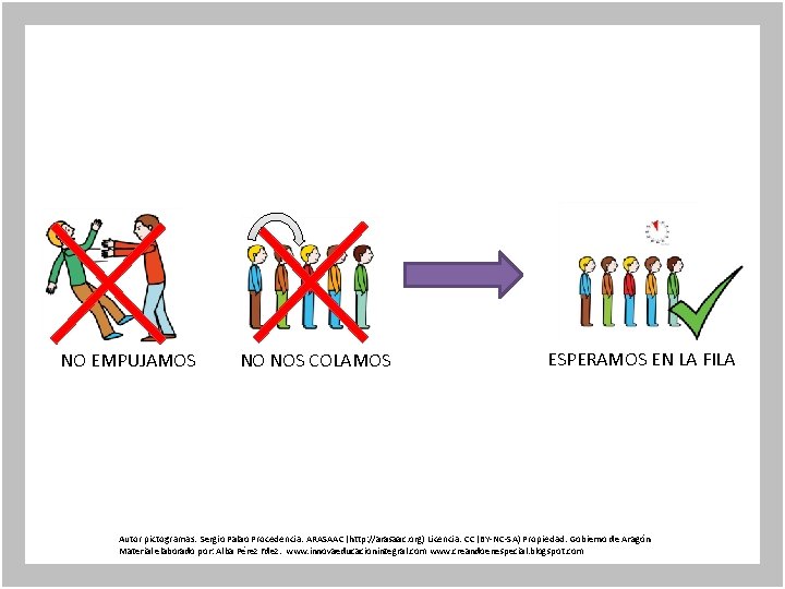 NO EMPUJAMOS NO NOS COLAMOS ESPERAMOS EN LA FILA Autor pictogramas: Sergio Palao Procedencia: