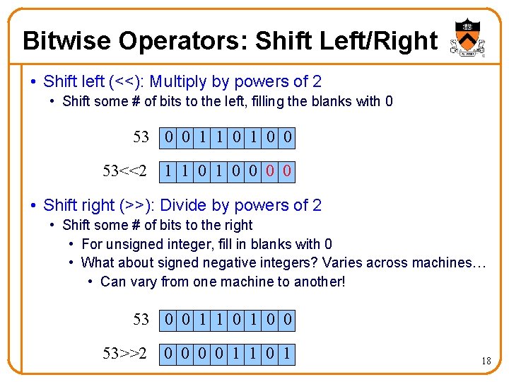 Bitwise Operators: Shift Left/Right • Shift left (<<): Multiply by powers of 2 •