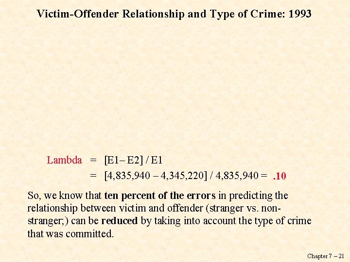 Victim-Offender Relationship and Type of Crime: 1993 Lambda = [E 1– E 2] /