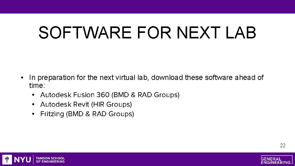 SOFTWARE FOR NEXT LAB • In preparation for the next virtual lab, download these
